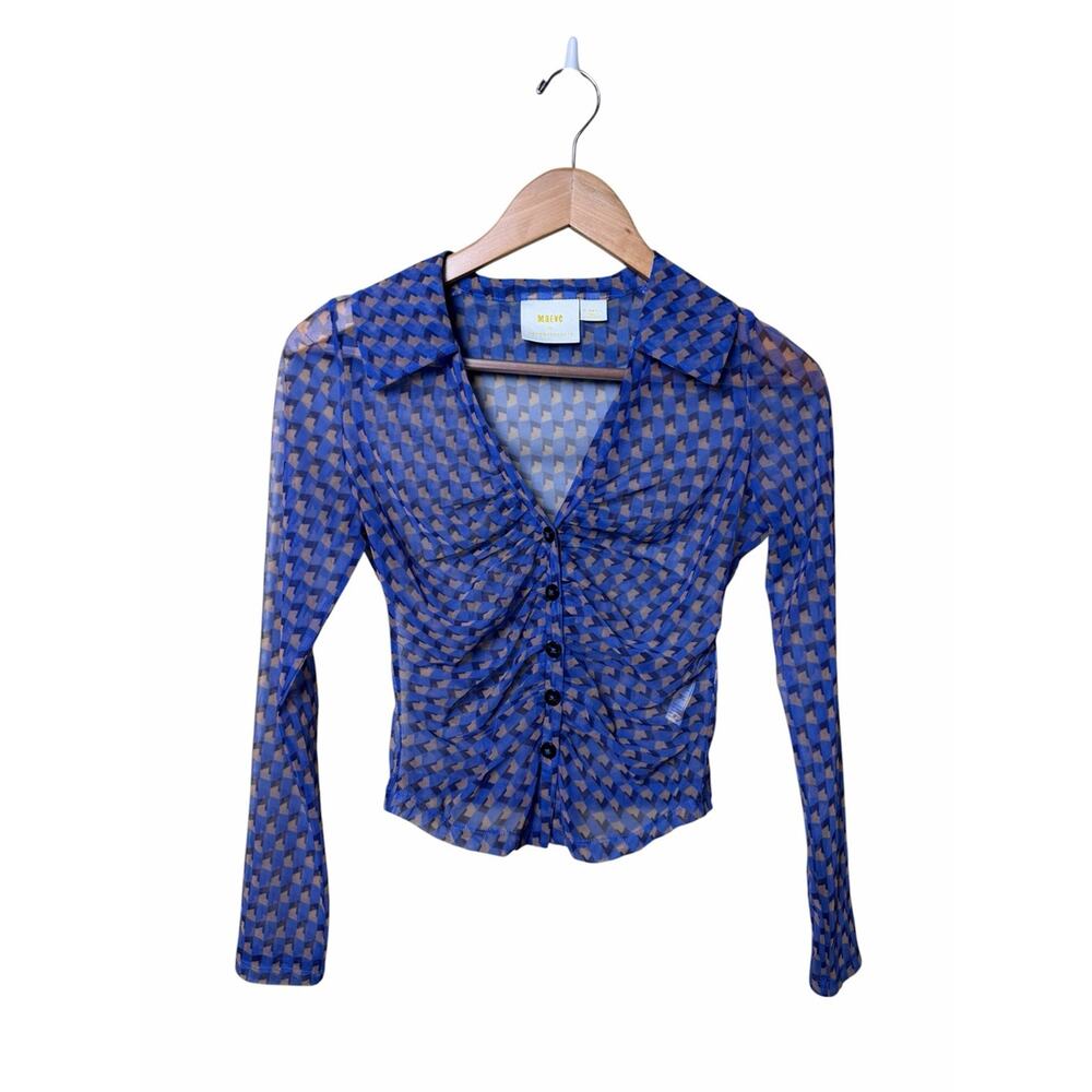 Maeve Sheer Ruched Button-Down Blouse Size XS - Picture 6 of 10